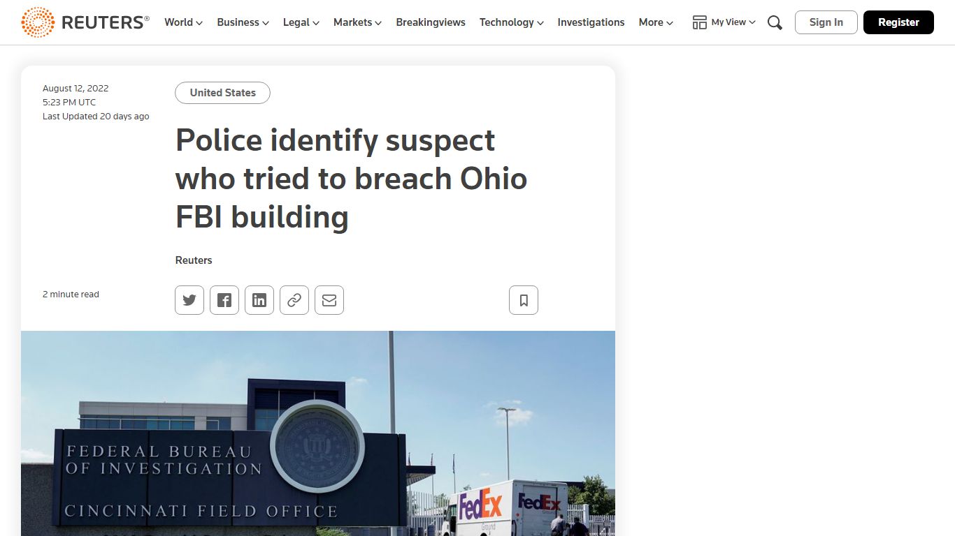 Police identify suspect who tried to breach Ohio FBI building